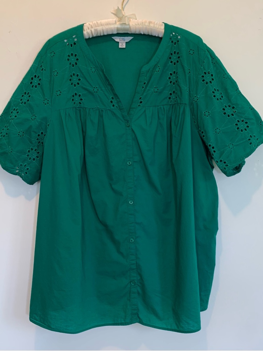 Croft & Barrow Green Eyelet Button-Up Blouse Summer Cotton